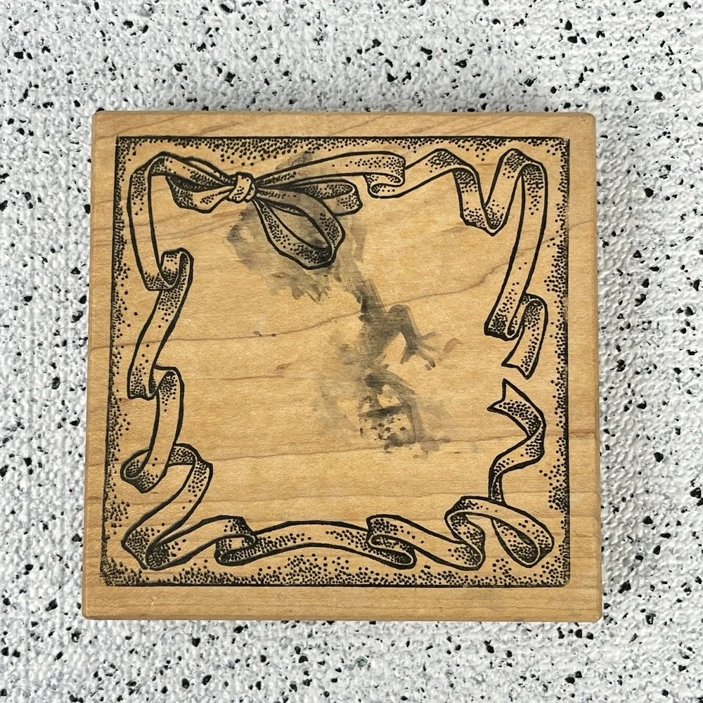 Vintage 90s‎ Rubber Stamp Too Much Fun Ribbon Bow Frame Border
